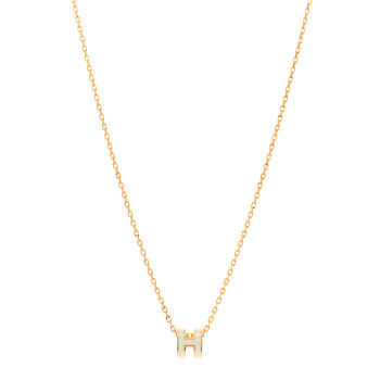 HERMES Lacquered Gold Mini Pop H Pendant Necklace White