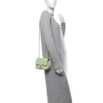 CHANEL Lambskin Quilted Mini Pearl Crush Flap Light Green