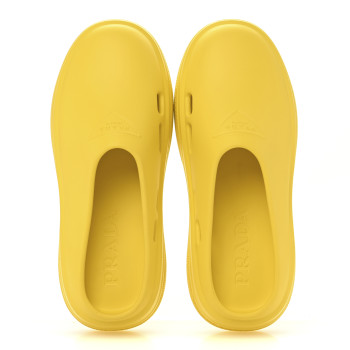 PRADA Soft Mellow Rubber Triangle Logo Embossed Mens Mules 41 Sole