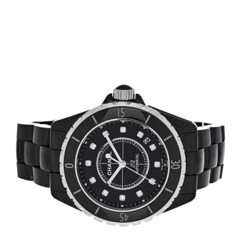 CHANEL Stainless Steel Ceramic Diamond 38mm J12 Automatic Watch Black