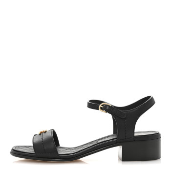 CHANEL Calfskin CC Ankle Strap Sandals 40 Black