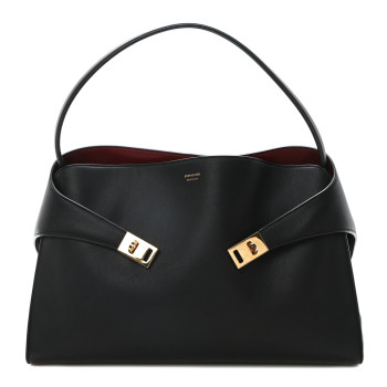 SALVATORE FERRAGAMO Calfskin Large Hug Bag Black Flame Red