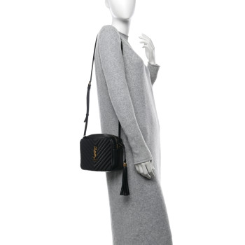 SAINT LAURENT Calfskin Matelasse Monogram Lou Camera Bag Black