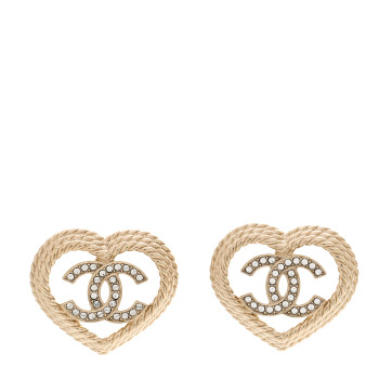 CHANEL Crystal CC Twist Heart Earrings Gold
