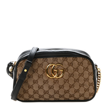 GUCCI Monogram Matelasse Diagonal Small GG Marmont Chain Shoulder Bag Beige Black
