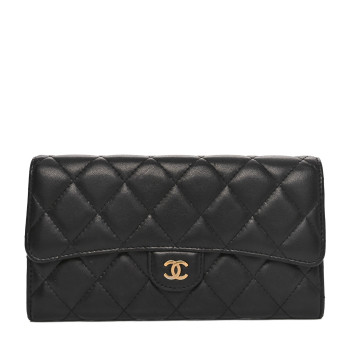 CHANEL Lambskin Quilted Large Gusset Flap Wallet Black