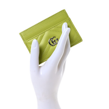 GUCCI Calfskin Matelasse GG Marmont Card Holder Bright Green