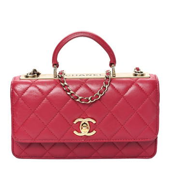 CHANEL Lambskin Quilted Trendy CC Dual Handle Clutch With Chain Red