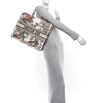CHRISTIAN DIOR Canvas Embroidered Large Jardin D'Hiver Book Tote Latte Multicolor