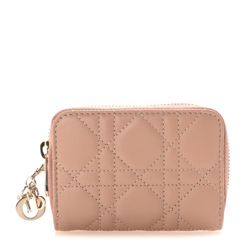 CHRISTIAN DIOR Lambskin Cannage Small Lady Dior Voyageur Coin Purse Rose Des Vents