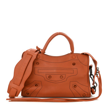 BALENCIAGA Veau Grana Perforated Blackout Hardware Mini City Marron Caramel