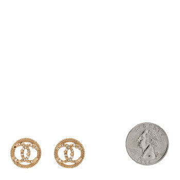 CHANEL Pearl CC Round Earrings Gold