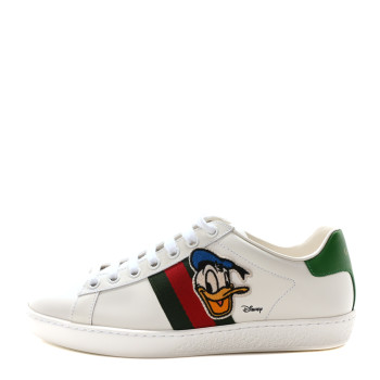 GUCCI X DISNEY Calfskin Miro Soft Web Donald Duck Womens Ace Sneakers 36 White New Shamarock