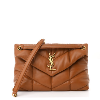 SAINT LAURENT Lambskin Quilted Small Loulou Puffer Monogram Chain Satchel Dark Honey