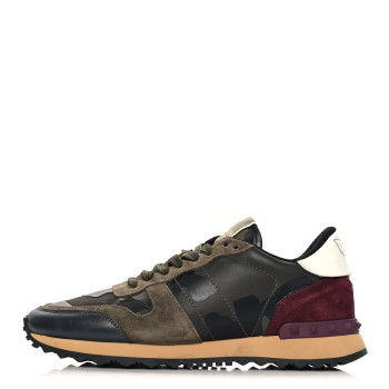 VALENTINO GARAVANI Nappa Suede Camouflage Womens Rockrunner Sneakers 40 Kaki Platine