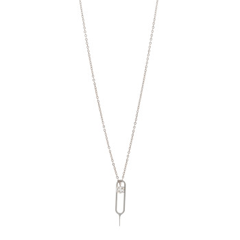 SAINT LAURENT Metal Crystal Sim Key Pendant Necklace Silver