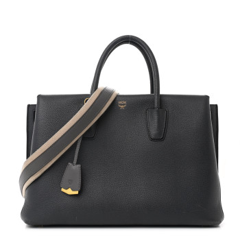 MCM Grained Calfskin Large Milla Tote Phantom Grey