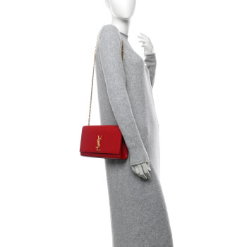 SAINT LAURENT Grain De Poudre Medium Monogram Kate Satchel Red