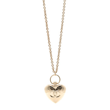 CHANEL Metal CC Heart Locket Necklace Gold