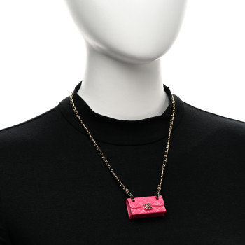 CHANEL Metal Resin Calfskin Quilted CC Turnlock Chain Bag Necklace Gold Pink Gold Pink