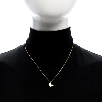 VAN CLEEF & ARPELS 18K Yellow Gold Mother of Pearl Sweet Alhambra Butterfly Pendant Necklace