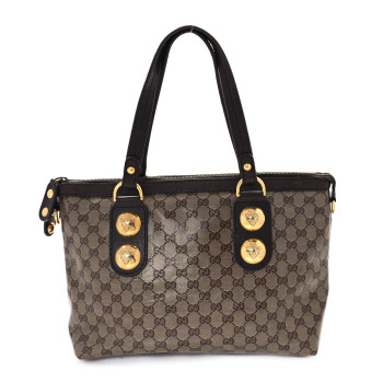 GUCCI Crystal Monogram Small Babouska Tote Dark Brown