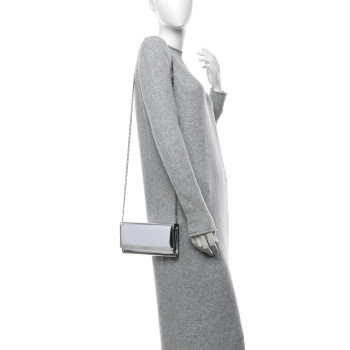 JIMMY CHOO Metallic Patent Milla Wallet on Chain Silver