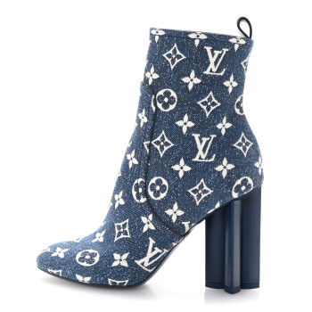 LOUIS VUITTON Denim Monogram Silhouette Ankle Boots 37.5 Navy Blue