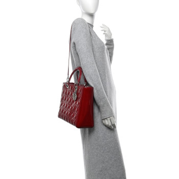 CHRISTIAN DIOR Patent Cannage Large Lady Dior Red