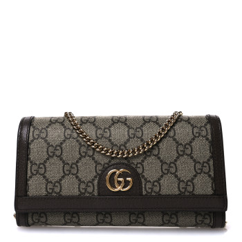GUCCI GG Supreme Monogram Calfskin Ophidia Wallet On Chain Beige Ebony