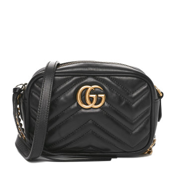 GUCCI Calfskin Matelasse Mini GG Marmont Chain Shoulder Bag Black