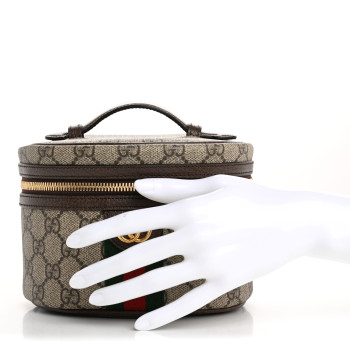 GUCCI GG Supreme Monogram Textured Calfskin Web Ophidia Vanity Cosmetic Case Beige Ebony New Acero