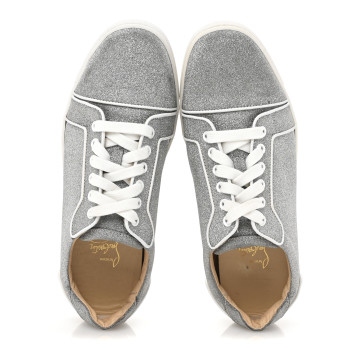 CHRISTIAN LOUBOUTIN Glitter Calfskin Vieira Flat Sneakers 40.5 Silver