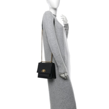 BALENCIAGA Box Calfskin S Sharp Chain Shoulder Bag Black