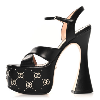 GUCCI Malaga Kid Interlocking G Studs 155mm Platform Sandals 36 Perfect Black