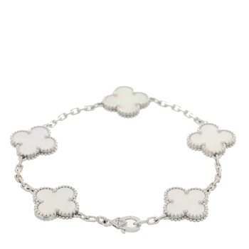 VAN CLEEF & ARPELS 18K White Gold Mother of Pearl 5 Motifs Vintage Alhambra Bracelet