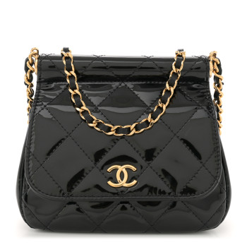 CHANEL Patent Quilted Frame Clutch Flap With Chain Black