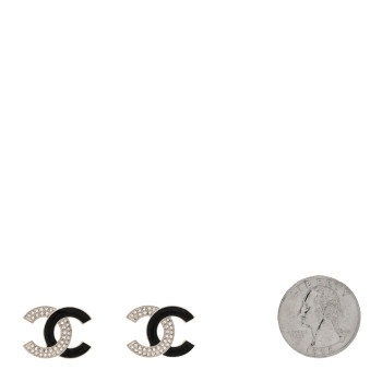 CHANEL Crystal Enamel CC Earrings Silver Black
