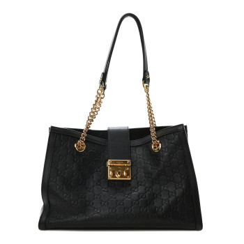 GUCCI Guccissima Medium Padlock Tote Black