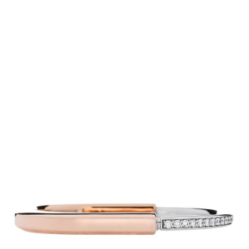 TIFFANY 18K Rose White Gold Diamond Tiffany Lock Half Pave Bangle Bracelet