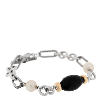 DAVID YURMAN Sterling Silver 18K Yellow Gold Black Onyx Pearl Figaro Bracelet