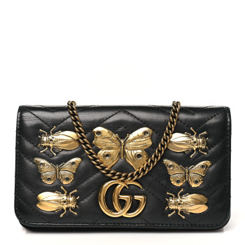 GUCCI Calfskin Matelasse Mini Animal Studs GG Marmont Bag Black