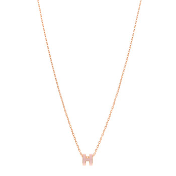HERMES Lacquered Rose Gold Mini Pop H Pendant Necklace Rose Dragee