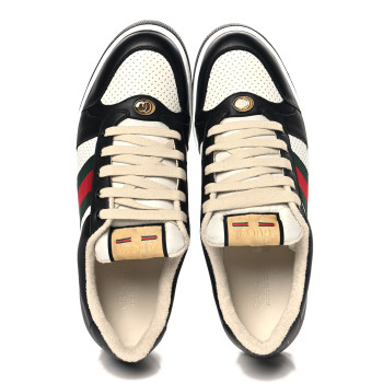 GUCCI Calfskin Web Mens Screener Sneakers 11 Black White