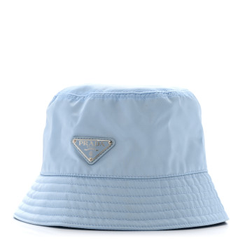 PRADA Re-Nylon Metal Triangle Logo Womens Bucket Hat S Celeste