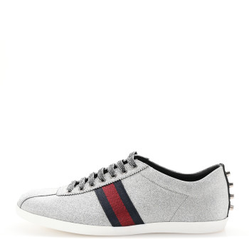 GUCCI Glitter Fabric Studded Web Mens Sneakers 12 Silver