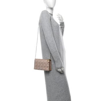 CHRISTIAN DIOR Metallic Lambskin Cannage Lady Dior Pouch Rose Gold