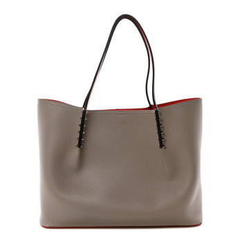 CHRISTIAN LOUBOUTIN Calfskin Spiked Large Cabarock Shopper Tote Grey