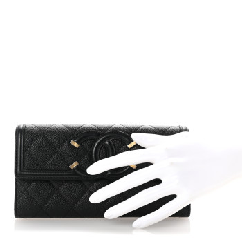 CHANEL Caviar Quilted Filigree Large Gusset Flap Wallet Black