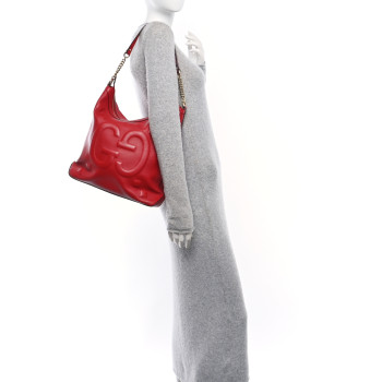 GUCCI Apollo Calfskin GG Dadini Embroidered Chain Hobo Hibiscus Red